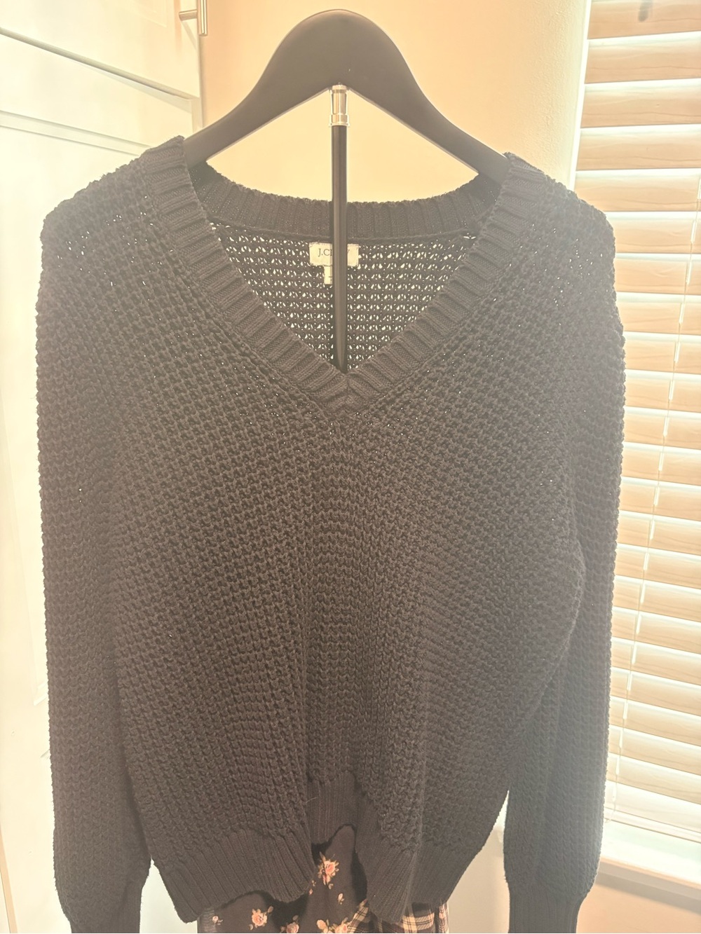 J. Crew Black Textured V-Neck Sweater